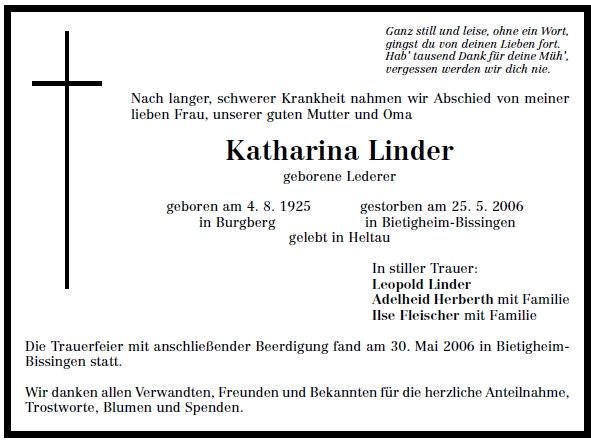 Lederer Katharina1925-2006Todesanzeige